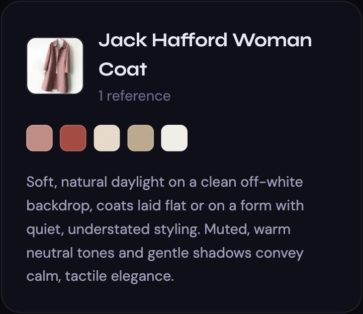 A brand profile in Artwurk: the product photo, brand colors and style