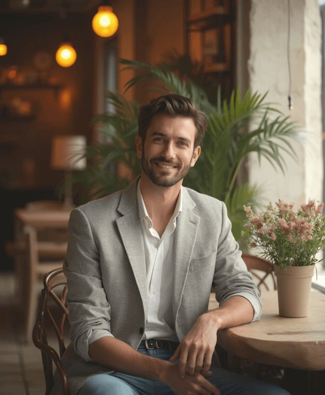 man sitting coffee shop